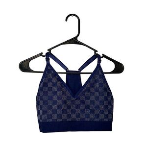 PINK Victoria’s Secret Navy & Silver Checkered Seamless Sports Bra